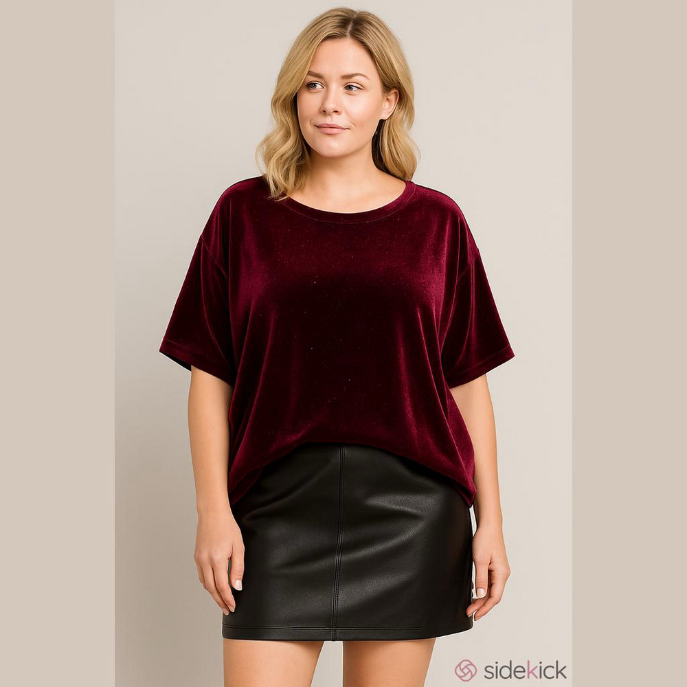 BLUMIN Burgundy Velvet Top Women’s Small Oversized Shimmery Dolman Sleeve New - Picture 1 of 8
